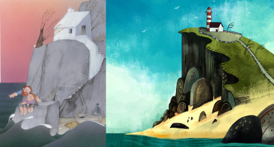 Comparación de ilustración de Juan y la luna con La canción del mar de Tomm Moore