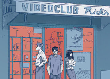 Teníamos 15 años. Los tres protagonistas de la historia delante del videoclub Rick's